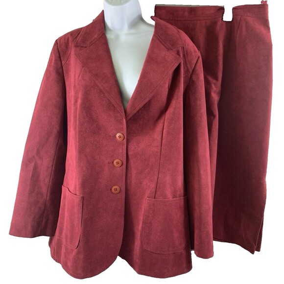 Gino Rossi Wilsons Ultra Suede Women's 16 2Pc Set Red Blazer & Skirt Suit ILGWU - Picture 1 of 16